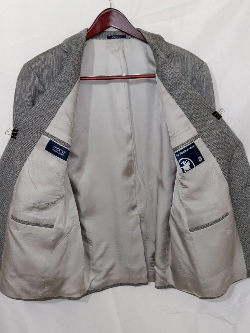 Hart Schaffner Marx Blazer 42S Gray Herringbone Wool USA Union Made Vintage
